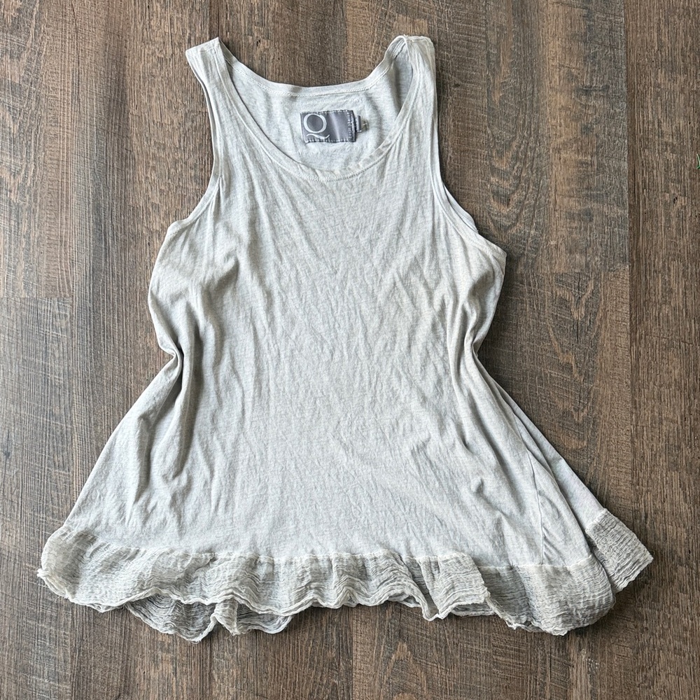 Dorrit Sharon Cotton Tank Tunic Silk Ruffle Hem Made in Israel Boho Lagenlook M